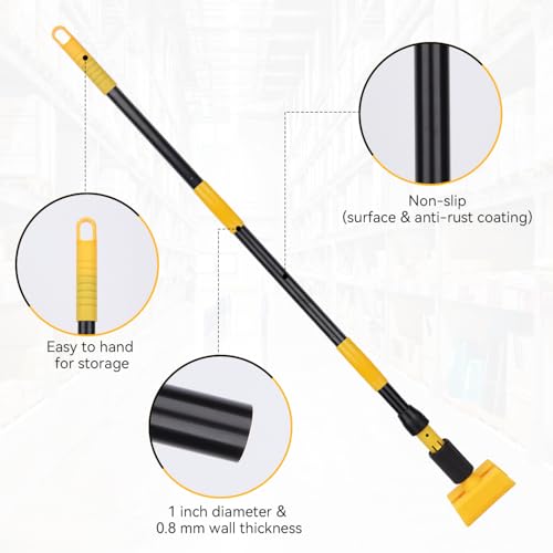 Image of Mop Handle Commercial Heavy Duty - 57 Inch Industrial Metal Mop Stick with Jaw Clamp Replacement for Floor Cleaning - Professional Gripper Mops Head Replacement Holder