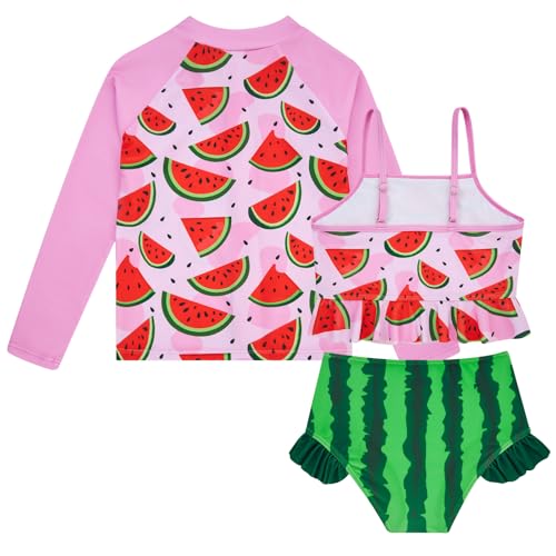 Image of Funnycokid Girls Swimsuit Kids Bathing Suit Rashguard Swimwear Long Sleeve 3 Piece Toddler 3-7 Years
