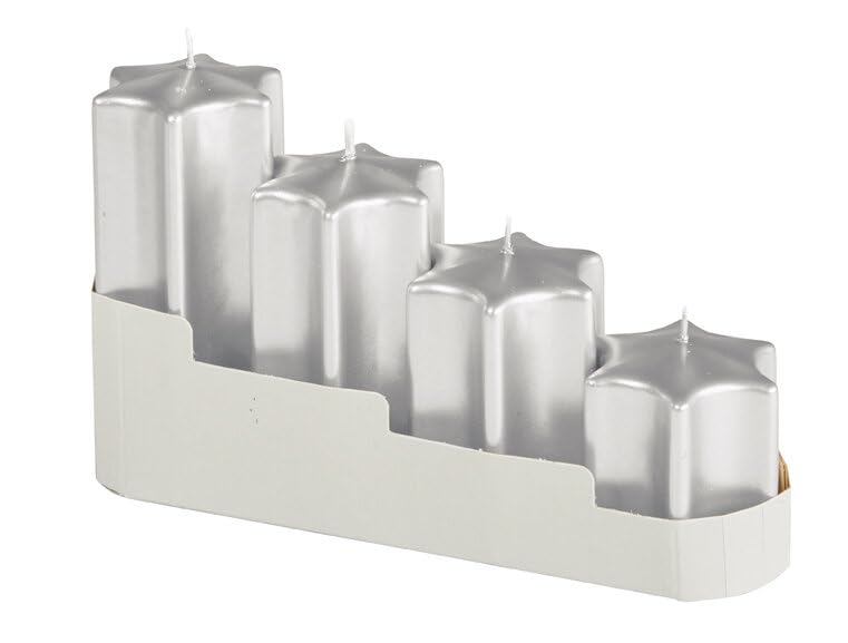 Stumpenkerzen Sternkerzen-Adventset Silber Ø 60 mm, 4 Stück