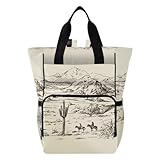 Jihqo Diaper Bag Backpack West Desert with Cowboys Travel Diaper Bags for Women, 10L Functional Baby Changing Bag with Insulted Pockets, Stroller Straps