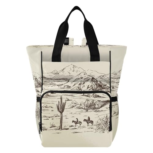 Image of Jihqo Diaper Bag Backpack West Desert with Cowboys Travel Diaper Bags for Women, 10L Functional Baby Changing Bag with Insulted Pockets, Stroller Straps