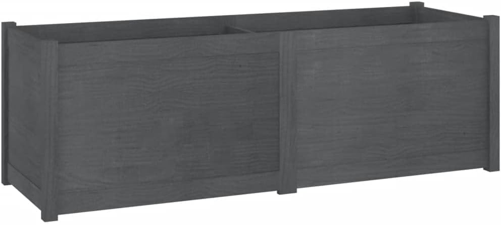 Grey Solid Pinewood Garden Planter, 59.1 in Outdoor Rectangular Raised Garden Bed for Flowers, Herbs, Patio, Terrace