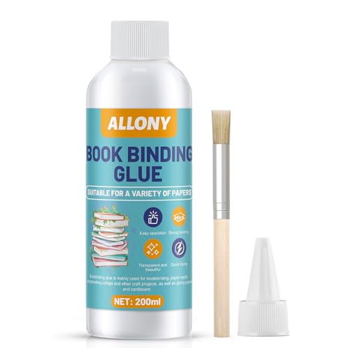 Allony Pegamento para Libros, 200ml, Blanco, Resistente a la Humedad, Fuerte Adhesión, Secado Rápido, Ideal para Reparar y Encapsular Libros y Manualidades DIY