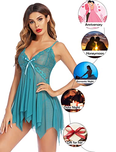 Avidlove babydoll Lingerie for Women Lace Bridal Negligee Sexy Chemise Sleepwear S-5XL Teal - Thumbnail 3