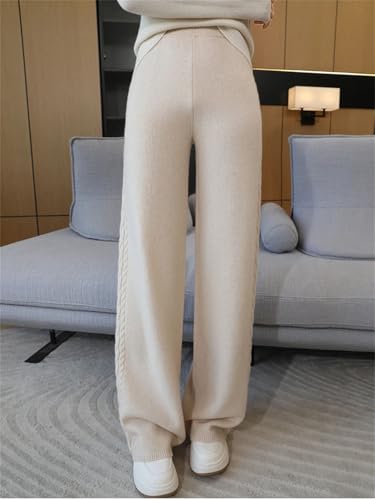 Women Winter Thick Cashmere Wide Leg Pants Loose Twist Flower Trousers 100 Percent Merino Wool Knitwear Pants3