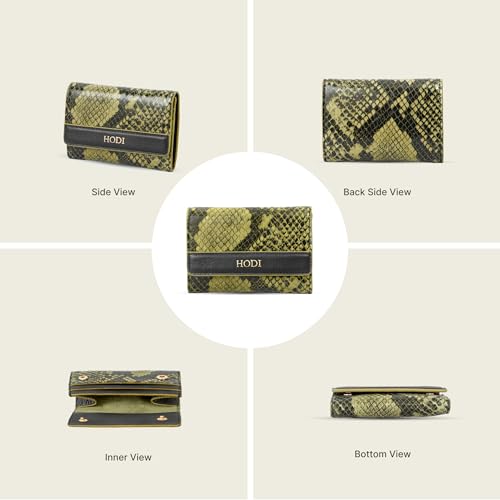 HODI Women's Snake Print Card Wallet | Genuine Foil Leather | Faux Suede Lining | Fashion Cash Coin Card Holder Ladies Hand Purse, Olive, Casual3