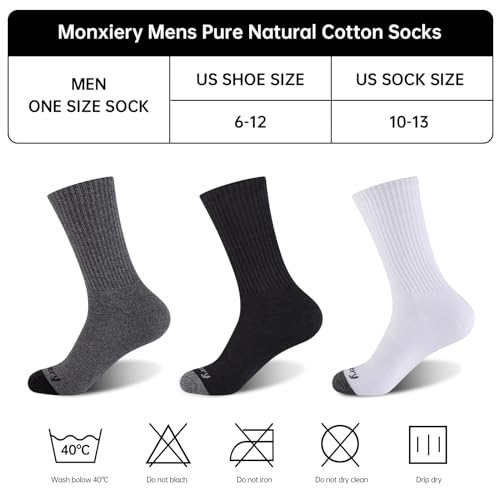 Monxiery Mens 100% Cotton Moisture Wicking Cushioned Crew Socks, Athletic Performance Work Socks thumb #1