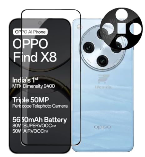 Image of WonRia [1+1 Tempered Glass for Oppo Find X8 5G with 3D Camera Lens Protector Glass 9H Hardness Screen Guard Protector - (Pack of 2)