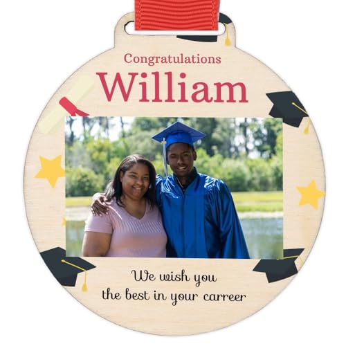 Wanapix | Medallas Personalizadas | Medallas Niños y Adulto | Madera | Medallas Premios | con Cinta Roja | 7ø cm | Graduación con Foto