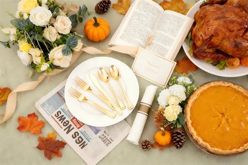 Liacere-100Pack-Pre-Rolled-Gold-Silverware-and-Napkin-Disposable-Gold-Plastic-Utensils-Wrapped-Plastic-Cutlery-Set-with-Napkin100-Forks100-Knives100-Spoons100-Napkins-for-WeddingThanksgiving