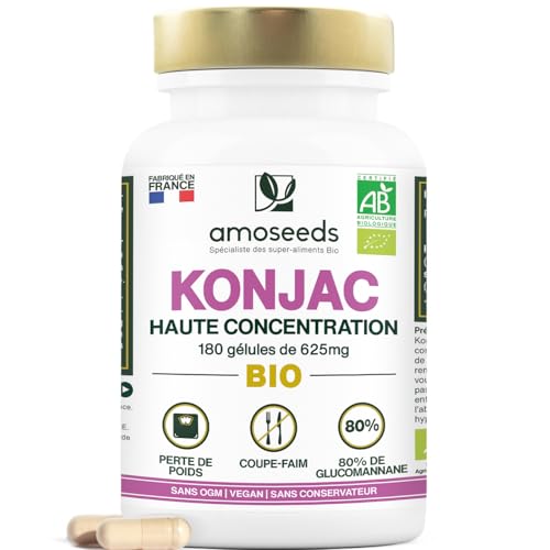 Konjac BIO Extra Fort | 625mg Glucomannane | 180 Gélules Vegan | Aide au contrôle du poids dans le cadre d’un régime hypocalorique | Qualité Supérieure