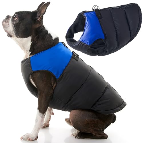 Image of Gooby Padded Vest Dog Jacket - Blue, Large - Warm Zip Up Vest Fleece Jacket with Dual D Ring Leash Water Resistant for Small to Medium Dogs