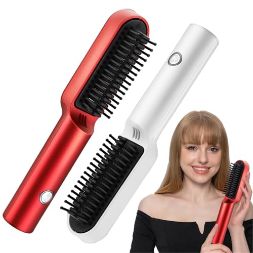Peine eléctrico alisador de cabello portátil rojo miniatura 2