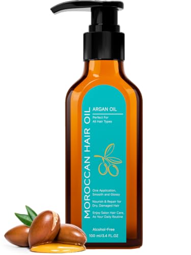Aroprank Moroccan Argan Oil Frizz Control Hair Oil for Dry Damaged Curly Hair Heat Protectant for Heat Styling Daily Care & Home Salon Use for Men & Women 3.4 Fl Oz
