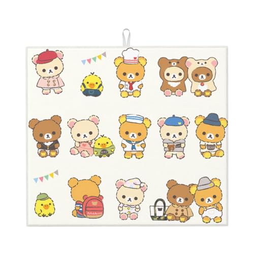 水切りマット 速乾 抗菌 速乾吸水マット リラックマ キッチン 乾燥用マット 食器乾燥マット 食器水切り シンクマット 滑り止め 洗える お手入れ簡単 プレゼント 母の日 皿置き 調理台保護マット