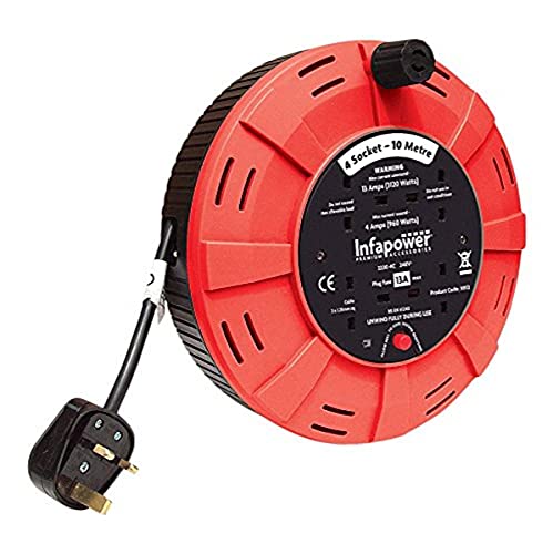 INFAPOWER X812 4 Socket 13 A 10 m Cable Drum, Black