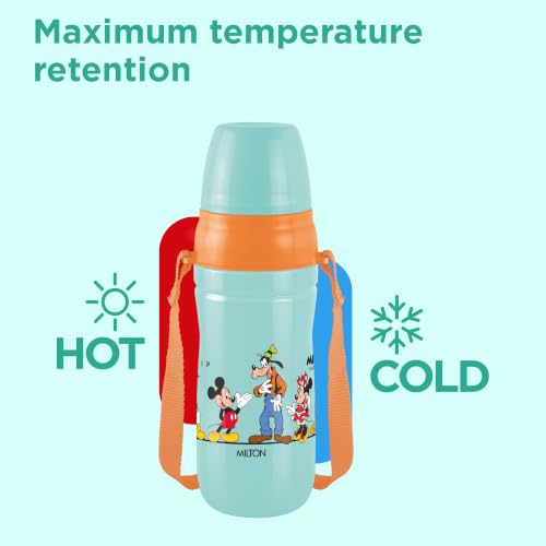 Image of MILTON Disney Kool Cheer 600 Plastic Insulated Thermo Water Bottle with Straw for School Kids I Food Grade, Leak Proof Lid with Hands free sipper, Easy to Carry Loop, Picnic,BPA Free,520 ml,Aqua Green