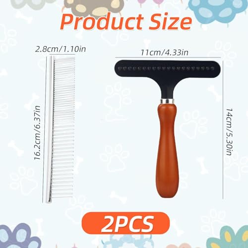 FDGGT 1 Entwirrungskamm Mit Holzgriff Und 1 Stahlkamm, Heimtierbedarf, Tierhaarreinigungswerkzeuge, Haustierpflegewerkzeuge