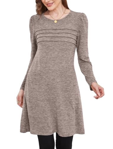 Image of OFEEFAN Womens Long Sleeve Tunic Dress Fall Fashion Sweater Dress with Pockets Pleated Front Casual Winter