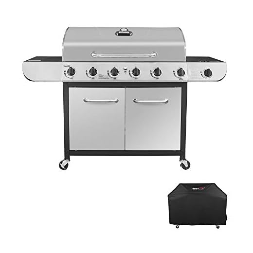 Royal Gourmet Classic Stainless Steel 6-Burner Cabinet Gas Grill with Side Sear Burner（Grill + Cover）