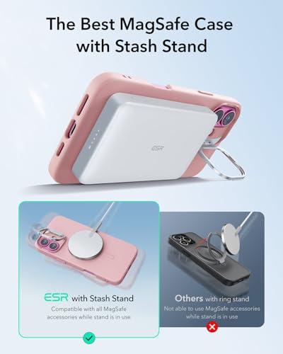 Image of ESR for iPhone 16 Plus Case, Silicone Case with Stand, Compatible with MagSafe, Built-in Camera Stash Stand, Magnetic Phone Case for iPhone 16 Pro Max, Cloud Series, Pink