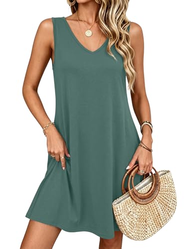 Image of ANRABESS Summer Dress for Women,V Neck Sleeveless Sundress,Loose Fit,Soft Travel Vacation Outfits,Cute Beach Cover Up Clothes