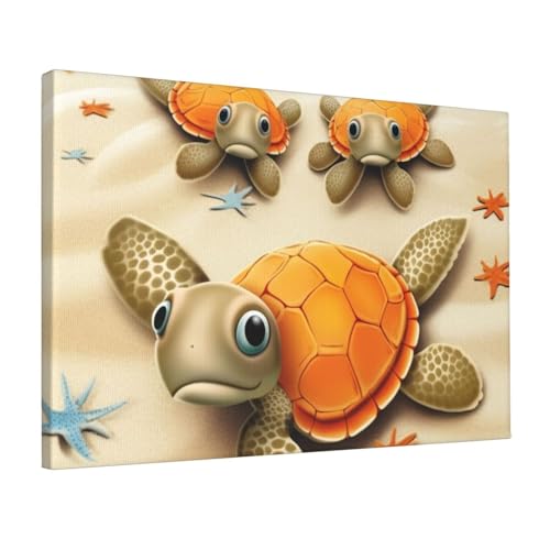 Toile mer tortue et étoile de mer moderne prête à accrocher