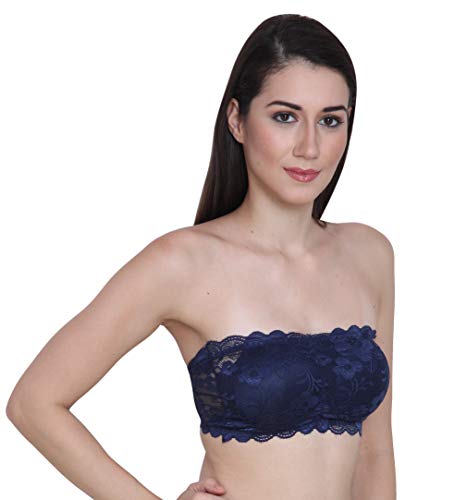 Image of GLAMORAS Womens Nylon Lace Spandex Padded Non Wired Floral Lace Tube Bra Strapless Padded Seamless Hook Closure Bra, Free Size