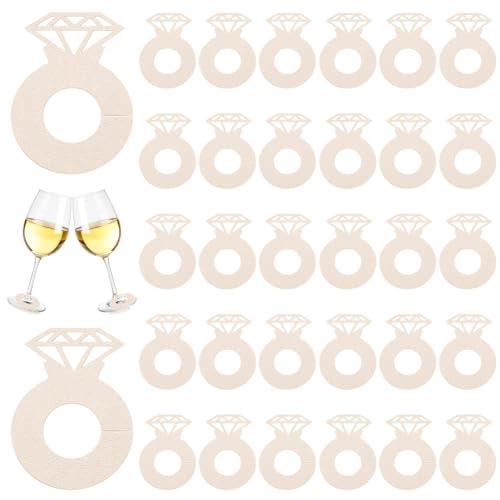 FINGERINSPIRE 100Pcs Marqueur de Verre à Vin Avec Anneau en Diamant 60x43mm Lin Breloques en Papier pour Boissons Cocktails Champagne Étiquettes de Nom Breloques à Vin Identifiants de Verre de Mariage