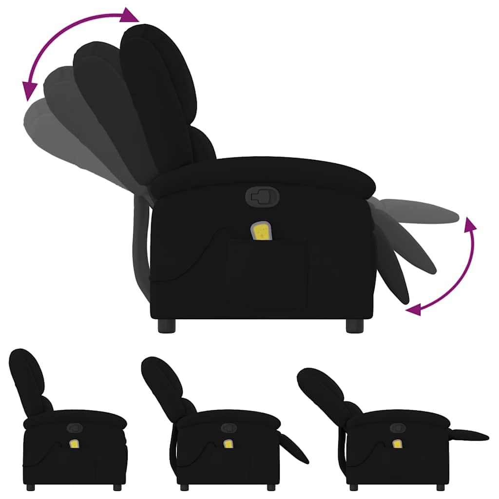 vidaXL Fauteuil de Massage Inclinable, Chaise de Relaxation avec Dossier et Repose-Pied Réglables, Siège de Salon, Moderne, Noir Velours