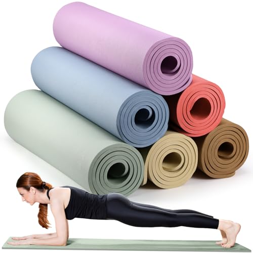 Timgle 6 Pcs 10mm Thick Yoga Mat, 68 x 24 Inches, Assorted Colors, Anti-Slip Tear-Resistant Exercise Mat for Adult Fitness, Stretching, Home Workout and Studio