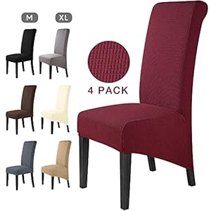 Stuhlhussen 4 Stück Elegante Stuhlbezüge Stretch Stuhlbezug Elastische Spandex XL Stuhlhussen Universal Stretchhusse Abnehmbare Waschbar Stuhlbezug für Hotel , große Esszimmerstühle(4 Stück, Rotwein)-XL