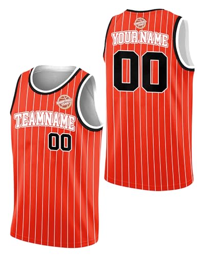 Custom Pinstripe Basketball Jersey for Men Women Youth Kid, Personalized Basketball Jersey with Name Team Number Logo for Fans Players, Customize Basketball Practice Jersey Shirt Orange Color