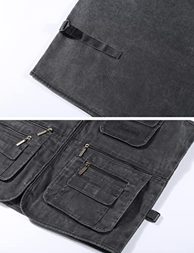 Gihuo Men's Casual Outdoor Leisure Lightweight Pockets Fishing Photo Journalist Denim Vest Plus Size (X-L, Grey) #TOP5