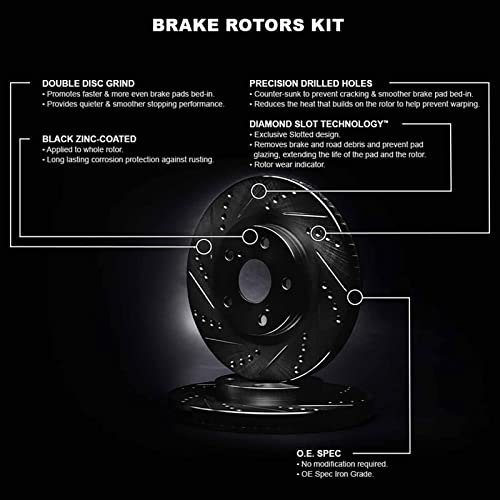 Image of R1 Concepts Rear Brake Rotors Fits 2006-2007 Dodge Charger | 2006-2008 Dodge Magnum| Drilled Slotted eLINE Black Disc Brake Rotors| 13.8 inch Rear