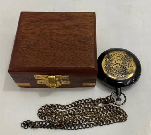 Brújula Antigua de Latón con Caja de Madera miniatura 2