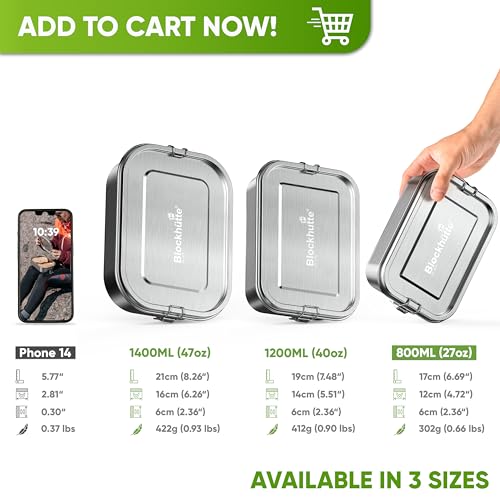 Blockhütte Personalised Stainless Steel Lunch Box for Kids and Adults I 800ml Metal Lunch Box I Metal Bento Boxes with 2 Movable Dividers – Leakproof Lunchbox – Durable Stainless Steel Bento Box