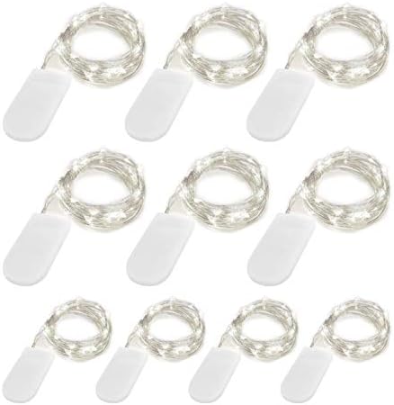 [10-Pack] LED String Lights, 6.6FT LED Moon Lights 20 Led Micro Lights On Silver Copper Wire (Batteries Include) for DIY Wedding Centerpiece, Table Decoration, Party (Cool White)