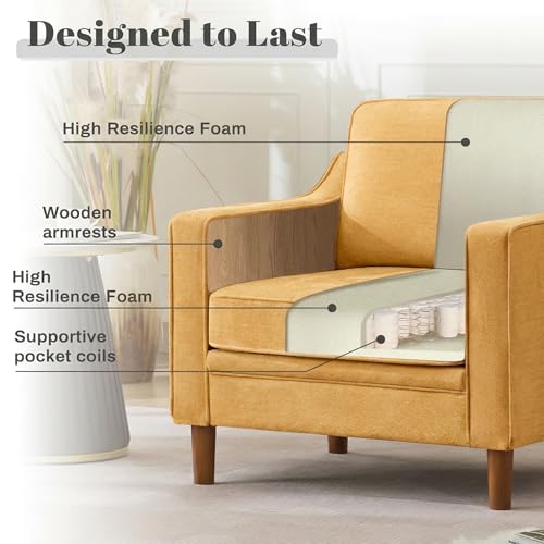 Image of Kingfun Accent Chair Set of 2, Living Room Chairs, Mid Century Reading Armchair, Chenille with Solid Wood Foot, Upholstered Modern Decor for Bedroom, Apartment