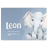 Babyalbum - Mein erstes Jahr, Junge Mädchen, Album zur Geburt, Baby-Tagebuch, schönsten Momente und Erinnerungen zum Auszufüllen auf 104 Seiten (mit Personalisierung, Elefant, blau)