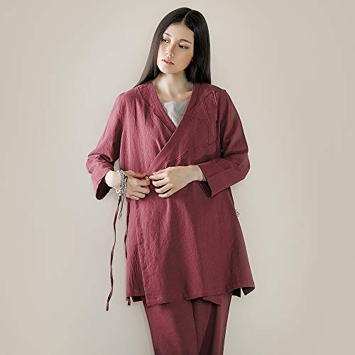 Ksua Women's Buddhist Outfit Zen Meditation Clothing Set Chinese Kung Fu Clothing Cotton Martial Arts Tai Chi Suit, Red Us L/Tag Xl #TOP1
