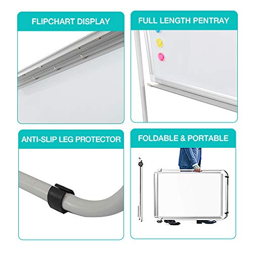 Portable Double Sided 40" x28" Magnetic Dry Erase Board Easel with U-Stand |Height Adjustable & 360° Rotating Whiteboard with w/ 1 Eraser, 6 Magnets and Paper Pads