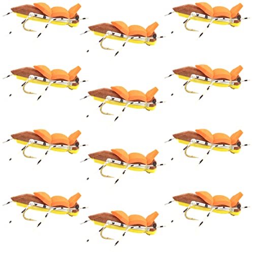 The Fly Fishing Place Morrish Hopper Foam Body High Visibility Grasshopper Dry Fly Fishing Fly - 12 Flies - Yellow/Tan - Hook Size 10 - Hopper Dropper Indicator Fly