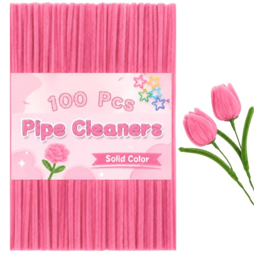Image of YUNAMI 100 Pcs Pink Pipe Cleaners for DIY Craft Flowers - Fuzzy Chenille Stems & Fluffy Sticks for Arts & Crafts, Creative School Projects, Kids Craft Supplies, Home & Party Decor (Rose Pink, 100)