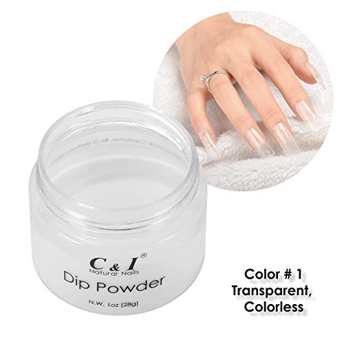 C & I Dip Powder Tauchen Pulver, Farbe # 1 Transparent-farblos, Gelnägel Effekt, Pulver für Nagellack, Baumeister… – Bild 3