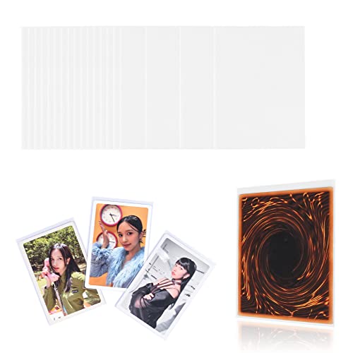 Baskiss 100 Packs Card Sleeves, Premium 200 Microns 61x92mm Ultra Thick Unsealable Clear Sleeves Photo Protector Kpop Photocards Board Game Cards Trading Cards Shield Cover, No PVC & Acid Free