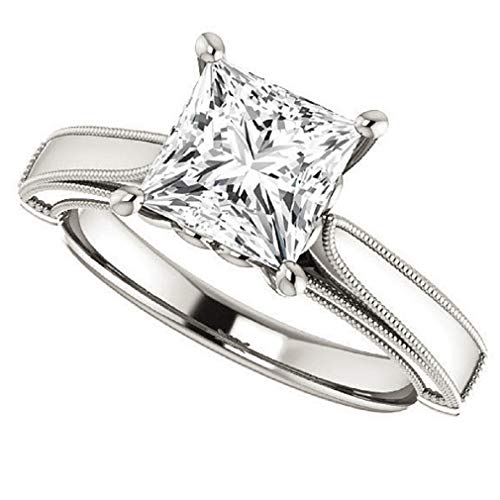 Cathedral Soltaire With Scroll Accented Bridal Set, Princess Cut 3.05CT, Colorless Moissanite Diamond, 925 Sterling Silver Ring, Engagement Ring, Wedding Set, Perfact for Gift4
