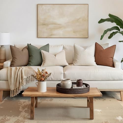 Image of MIULEE Pack of 2 Thick Textured Couch Throw Pillow Covers, Natural Beige Decorative Pillow Covers 16x16, Neutral Linen Cushion Cases for Sofa Bed Living Room Modern Farmhouse Home Decor, No Filling