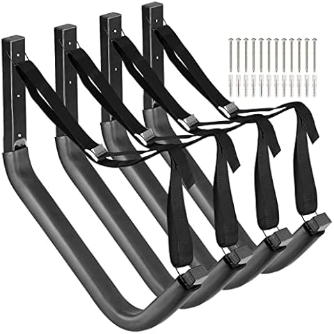 Kayak Storage Racks, 4 Pack Freestanding Canoes Garage Hooks, 50CM Wall Mount Surfboard Hangers and Stand-Up Paddle Board Holder, Each Hanger Load Capacity 68 KG (54cm x 50cm) Cover