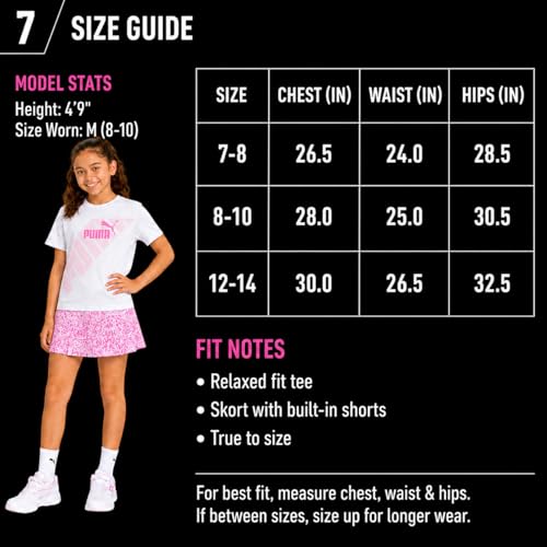 Image of PUMA Girls Athletic Skort Set - 2 Piece Workout Set Active Skirt with Shorts & Short Sleeve T-Shirt Girls Athletic Outfit
